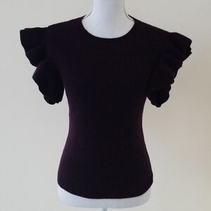 CLUB MONACO Size S Aubergine Ruffle Sleeve Sweater